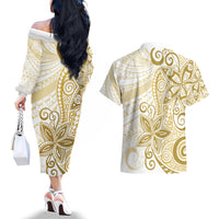 Polynesia Dolphins Couples Matching Off The Shoulder Long Sleeve Dress and Hawaiian Shirt Valentine Day Floral Polynesian - Vintage Brown LT14 - Polynesian Pride