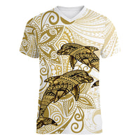 Polynesia Dolphins Women V Neck T Shirt Valentine Day Floral Polynesian - Vintage Brown LT14 Female Brown - Polynesian Pride