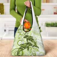Polynesia Dolphins Grocery Bag Valentine Day Floral Polynesian - Vintage Lime Green