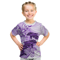 Polynesia Dolphins Kid T Shirt Valentine Day Floral Polynesian - Vintage Purple LT14 Purple - Polynesian Pride