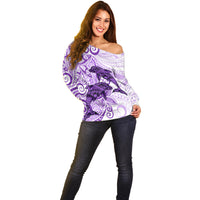 Polynesia Dolphins Off Shoulder Sweater Valentine Day Floral Polynesian - Vintage Purple LT14 - Polynesian Pride