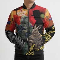 New Zealand and Australia ANZAC Day Bomber Puffer Jacket Sliver Fern Kakapo With Golden Wattle Kangaroo - Polynesian Pride