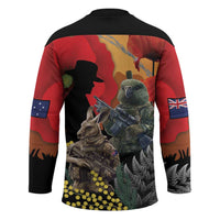 New Zealand and Australia ANZAC Day Hockey Jersey Sliver Fern Kakapo With Golden Wattle Kangaroo - Polynesian Pride