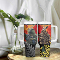 New Zealand and Australia ANZAC Day Tumbler With Handle Sliver Fern Kakapo With Golden Wattle Kangaroo