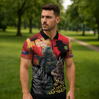 New Zealand and Australia ANZAC Day Zipper Polo Shirt Sliver Fern Kakapo With Golden Wattle Kangaroo - Polynesian Pride