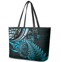 New Zealand Lizard Leather Tote Bag Silver Fern Aotearoa Maori Blue Version