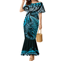 New Zealand Lizard Mermaid Dress Silver Fern Aotearoa Maori Blue Version