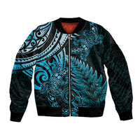 New Zealand Lizard Sleeve Zip Bomber Jacket Silver Fern Aotearoa Maori Blue Version