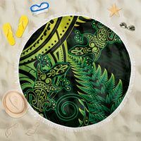New Zealand Lizard Beach Blanket Silver Fern Aotearoa Maori Green Version