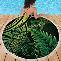 New Zealand Lizard Beach Blanket Silver Fern Aotearoa Maori Green Version