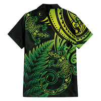 New Zealand Lizard Family Matching Long Sleeve Bodycon Dress and Hawaiian Shirt Silver Fern Aotearoa Maori Green Version