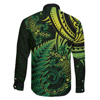 New Zealand Lizard Family Matching Long Sleeve Bodycon Dress and Hawaiian Shirt Silver Fern Aotearoa Maori Green Version
