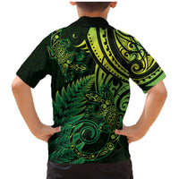 New Zealand Lizard Family Matching Mermaid Dress and Hawaiian Shirt Silver Fern Aotearoa Maori Green Version