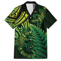 New Zealand Lizard Family Matching Off Shoulder Maxi Dress and Hawaiian Shirt Silver Fern Aotearoa Maori Green Version
