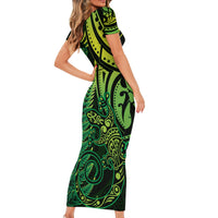 New Zealand Lizard Short Sleeve Bodycon Dress Silver Fern Aotearoa Maori Green Version