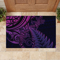 New Zealand Lizard Rubber Doormat Silver Fern Aotearoa Maori Purple Version