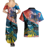 Personalised United States And New Zealand Couples Matching Summer Maxi Dress and Hawaiian Shirt USA Eagle With Kowhai Aotearoa Tui Bird LT14 - Polynesian Pride