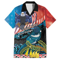 Personalised United States And New Zealand Hawaiian Shirt USA Eagle With Kowhai Aotearoa Tui Bird LT14 Blue - Polynesian Pride