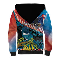 Personalised United States And New Zealand Sherpa Hoodie USA Eagle With Kowhai Aotearoa Tui Bird