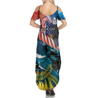 Personalised United States And New Zealand Summer Maxi Dress USA Eagle With Kowhai Aotearoa Tui Bird LT14 - Polynesian Pride