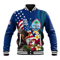 Personalised United States And Guam Baseball Jacket USA Eagle With Guahan Seal Tropical Vibes LT14 Unisex Blue - Polynesian Pride