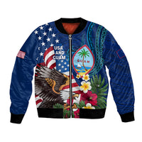 Personalised United States And Guam Bomber Jacket USA Eagle With Guahan Seal Tropical Vibes