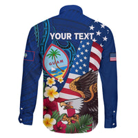Personalised United States And Guam Family Matching Long Sleeve Bodycon Dress and Hawaiian Shirt USA Eagle With Guahan Seal Tropical Vibes