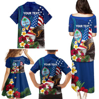 Personalised United States And Guam Family Matching Puletasi and Hawaiian Shirt USA Eagle With Guahan Seal Tropical Vibes