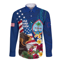 Personalised United States And Guam Long Sleeve Button Shirt USA Eagle With Guahan Seal Tropical Vibes LT14 Unisex Blue - Polynesian Pride