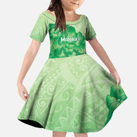 Aloha Hawaii Molokai Island Family Matching Off Shoulder Maxi Dress and Hawaiian Shirt Hibiscus Tribal Honu Hawaiian Tattoo Green LT14 Daughter's Dress Green - Polynesian Pride