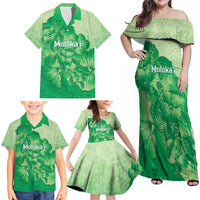 Aloha Hawaii Molokai Island Family Matching Off Shoulder Maxi Dress and Hawaiian Shirt Hibiscus Tribal Honu Hawaiian Tattoo Green LT14 - Polynesian Pride