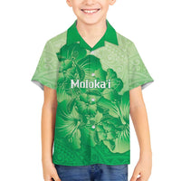 Aloha Hawaii Molokai Island Family Matching Off Shoulder Maxi Dress and Hawaiian Shirt Hibiscus Tribal Honu Hawaiian Tattoo Green LT14 Son's Shirt Green - Polynesian Pride