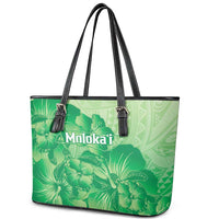 Aloha Hawaii Molokai Island Leather Tote Bag Hibiscus Tribal Honu Hawaiian Tattoo Green