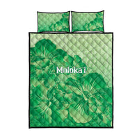 Aloha Hawaii Molokai Island Quilt Bed Set Hibiscus Tribal Honu Hawaiian Tattoo Green