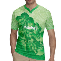 Aloha Hawaii Molokai Island Rugby Jersey Hibiscus Tribal Honu Hawaiian Tattoo Green