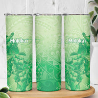 Aloha Hawaii Molokai Island Skinny Tumbler Hibiscus Tribal Honu Hawaiian Tattoo Green