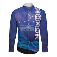 Personalised Matariki New Zealand Long Sleeve Button Shirt Maori New Year Galaxy Koru Pattern