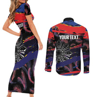 Philippines Sun Tattoo Couples Matching Short Sleeve Bodycon Dress and Long Sleeve Button Shirt Feathers Filipinas Grunge Style Black