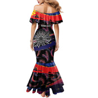 Philippines Sun Tattoo Family Matching Mermaid Dress and Hawaiian Shirt Feathers Filipinas Grunge Style Black