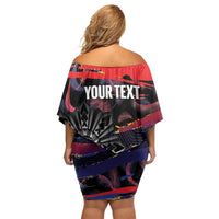 Philippines Sun Tattoo Family Matching Off Shoulder Short Dress and Hawaiian Shirt Feathers Filipinas Grunge Style Black
