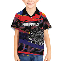 Philippines Sun Tattoo Family Matching Puletasi and Hawaiian Shirt Feathers Filipinas Grunge Style Black