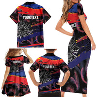 Philippines Sun Tattoo Family Matching Short Sleeve Bodycon Dress and Hawaiian Shirt Feathers Filipinas Grunge Style Black