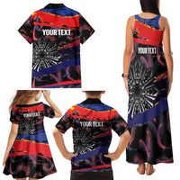Philippines Sun Tattoo Family Matching Tank Maxi Dress and Hawaiian Shirt Feathers Filipinas Grunge Style Black