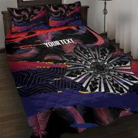 Philippines Sun Tattoo Quilt Bed Set Feathers Filipinas Grunge Style Black