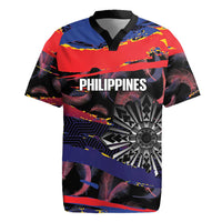 Philippines Sun Tattoo Rugby Jersey Feathers Filipinas Grunge Style Black LT14 Black - Polynesian Pride