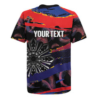 Philippines Sun Tattoo Rugby Jersey Feathers Filipinas Grunge Style Black LT14 - Polynesian Pride