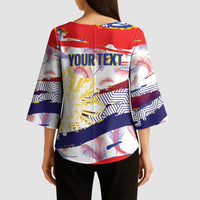 Philippines Sun Tattoo Kimono Sleeve Blouse Feathers Filipinas Grunge Style White LT14 - Polynesian Pride