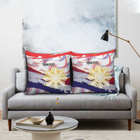 Philippines Sun Tattoo Pillow Cover Feathers Filipinas Grunge Style White