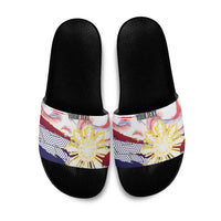 Philippines Sun Tattoo Slide Sandals Feathers Filipinas Grunge Style White