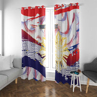 Philippines Sun Tattoo Window Curtain Feathers Filipinas Grunge Style White